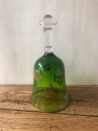 Unique Green Glass Bell W/gold Clover Bell By Schmid - Made In France