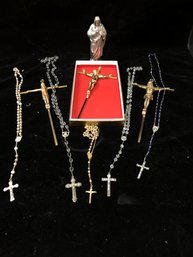 Religious Lot Of Crosses And Rosaries