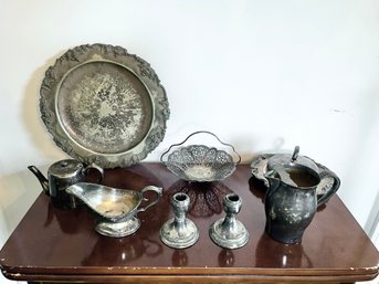 Group Of Silver Plate Table Top Items