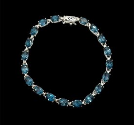 Vintage Sterling Silver Blue Gemstone Tennis Bracelet