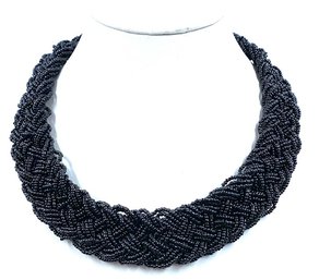 Beaded Black Seed Bead Collar Necklace