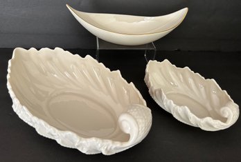 Lenox 3 Piece Lot 2 Markings 1930-1953 Shell Dishes 1 Oval Pointed Serving Dish Gold Marking USA