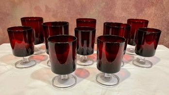 Lot Of Twelve Assorted Sized Luminarc Ruby Red Glasses