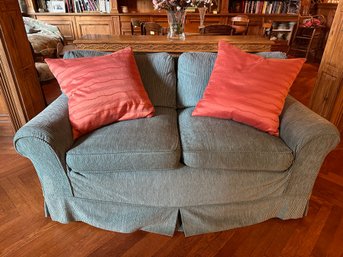 Slipcovered Loveseat With 2 Pillows, Matches Lot 62