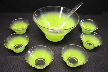 Retro MCM Blendo Lime Green Fruit Bowl, Six Matching Bowls And Spoon