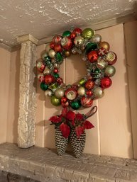 Ornament Wreath And Two Pine Cone Ornaments