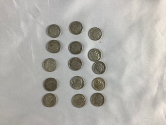 15 Roosevelt Dimes (90 Per Cent Silver) See Description For Dates