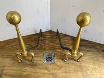 Antique Solid Brass Andirons 7x20x16in Fireplace Elegance Lions Feet