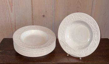 Set Of Eight White Salad / Soup Bowls ' Florentine' - Made In England By Burleigh For Mottahedeh