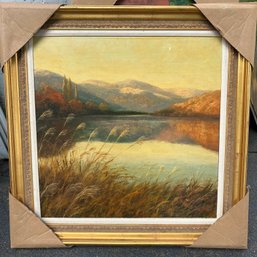 Water Mountains Landscape Framed Oil Painting ~ L. Stephano ~