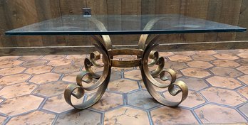 Gilded Wrought Iron And Glass Accent Table