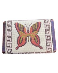 Vintage 1970s Butterfly Needlepoint Footstool