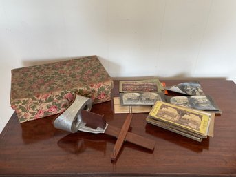 ANTIQUE STEREOSCOPE WITH COLLECTION OF VIEWING CARDS