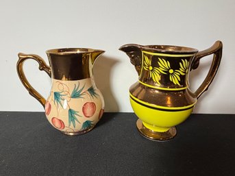 TWO PIECES COPPER LUSTER PITCHER