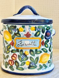 Hand Painted Italian Vintage Biscotti Jar By Cottura