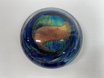 Rollin Karg, Art Glass Paperweight With Iridescent Center, Signed