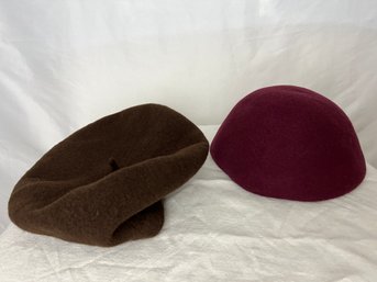 Brown Beret & Purple Pillbox Hat