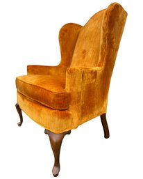 Mid Century Drexel Wing Chair With Velvet Orange Upholstery