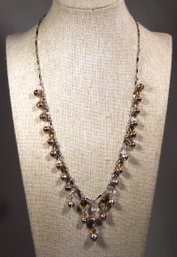 Vintage Necklace Faux Pearls And Crystal Beads 20' Long