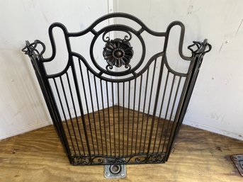 Lovely Wrought Iron Fireplace Screen Tri Fold 44x32in Center 20in Sides 12in Heavy Weight