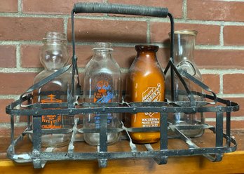 Iron Bottle Holder With Four Glass Bottles