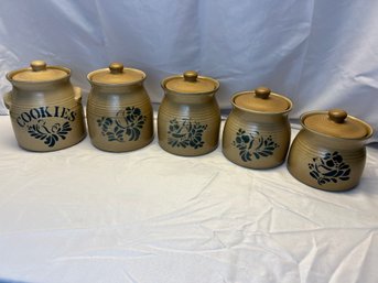 Set Of Five Pfaltzgraff Folk Art Cannisters