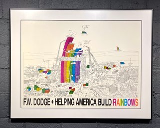 Vintage Bruce Johnson Signed Lithograph Poster FW Dodge Building Rainbows