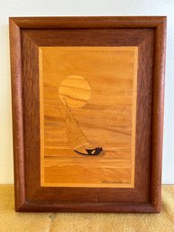 Marquetry Wood Artwork Signed By Artist