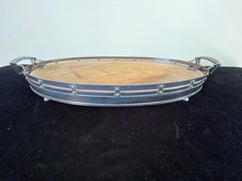 Wooden Servicing Tray With Metal Base