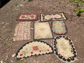 SEVEN ANTIQUE HOOKED RUGS