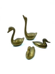 Grouping Of 4 Vintage Solid Brass Swan Figurines