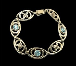 Vintage Symmetric 12K Gold And Sterling Silver Blue Zircon Bracelet