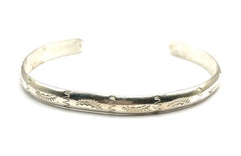 Vintage Solid Sterling Silver Etched Cuff Bracelet