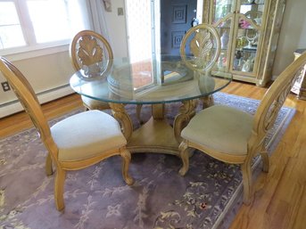 Spectacular Circular Glass 3 Tier Edge Table With Wooden Carved Base