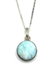 Vintage Sterling Silver Polished Blue/white Stone Pendant Necklace