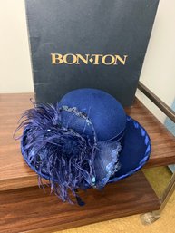 Blue Hat With Feathers & Sequins