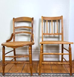 Mixed Pair Of Cane Seat Maple Chairs