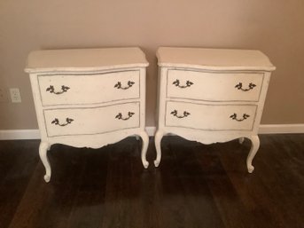 Pair Of White Distressed 2 Drawer Nightstands