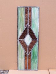 Small Geometric Style  Stained Glass Window No. 1 - Copper Mica & Green Hues Diamond Center Stained Glass