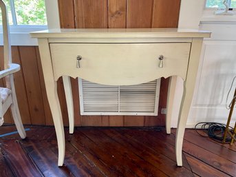 Small White Painted Console / Desk With Scalloped Apron