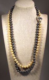 Vintage Faux Pearl Costume Double Strand Necklace Great Clasp 20' Long