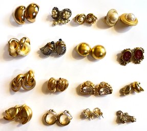 16 Pairs Vintage Clip-On Earrings By Christian Dior, Monet, Carre, Avon & More