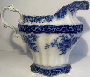 Antique Touraine Blue & Gold Rimmed Floral Pitcher