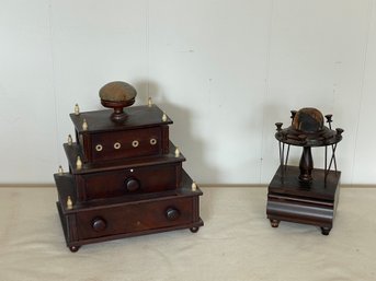 Antique 3 Tier Sewing Box And Pincushion Top Sewing Box