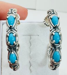 SOUTHWESTERN DESIGNER CAROLYN POLLACK STERLING SILVER SLEEPING BEAUTY TURQUOISE EARRINGS