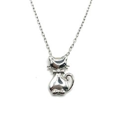 Precious Sterling Silver Tiny Cat Pendant Necklace