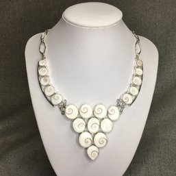 Fantastic 925 / Sterling Silver Necklace With Cowrie Shell - Genuine Shells Smoothed Flat And Polished