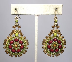 Pair Large Costume Gold Tone Pierced Earrings