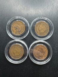 4 Indian Head Pennies 1896, 1897, 1898, 1899