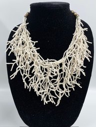 Unique Pearlescent Figural Branch Coral Necklace Made Of Seed Beads